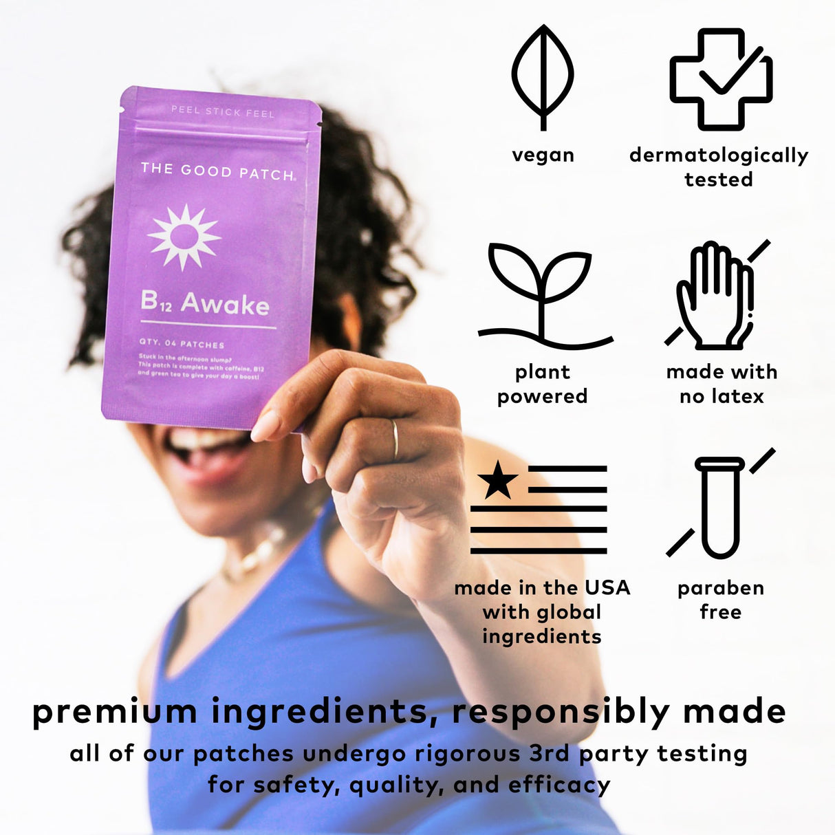 The Good Patch B12 Awake Patch, Natural Patch with Caffeine, B12, and Green Tea Extract, Plant Powered Wearable Wellness, Helps to Promote Energy (8 Total Patches)