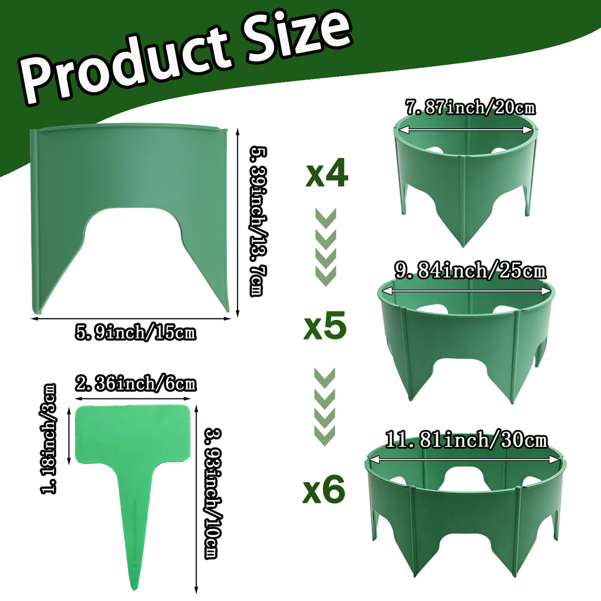 36 Pcs Planting Grow Rings Adjustable Plant Support Rings ，Interlocking Garden Plant Ring,Included 30pcs Plant Labels,Spliceable Green Garden Rings for Plant Support and Soil Moisture Retention