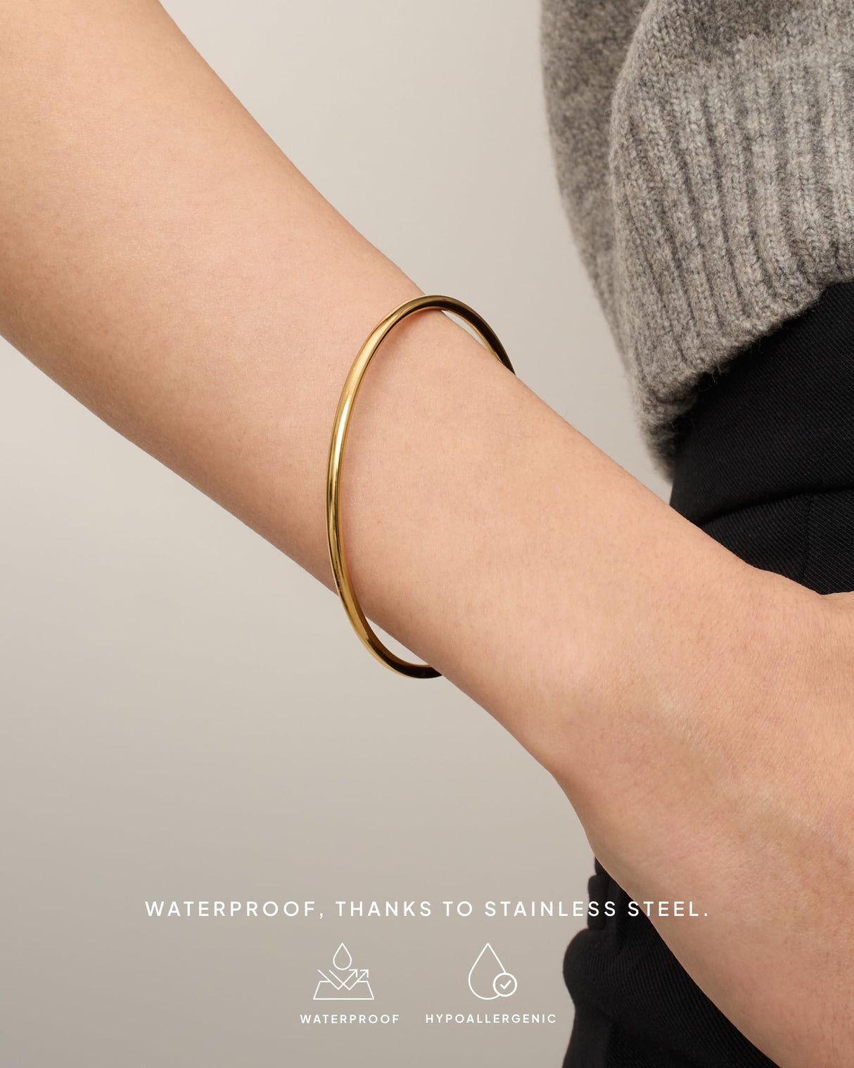 PAVOI Waterproof Bangle Bracelet for Women | 14K Yellow Gold Plated Classic Lightweight Stacking Stainless Steel Bracelet | Small/Medium Size