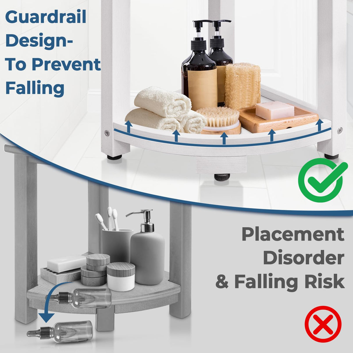 KingPavonini HDPS Corner Shower Stool for Inside Shower Waterproof, Anti-Fading Shower Bench for Shaving Legs, Anti-Fracture Shower Seat with Storage Shelf, Rapid Assembly, Load 400 Pounds