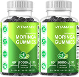 Vitamatic 2 Packs Sugar Free Moringa Gummies- 10000 mg Equivalent Per Serving (from 50:1 Extract 200 mg)- Complete Green Superfood 20X Extract - 60 Pectin Based Gummies