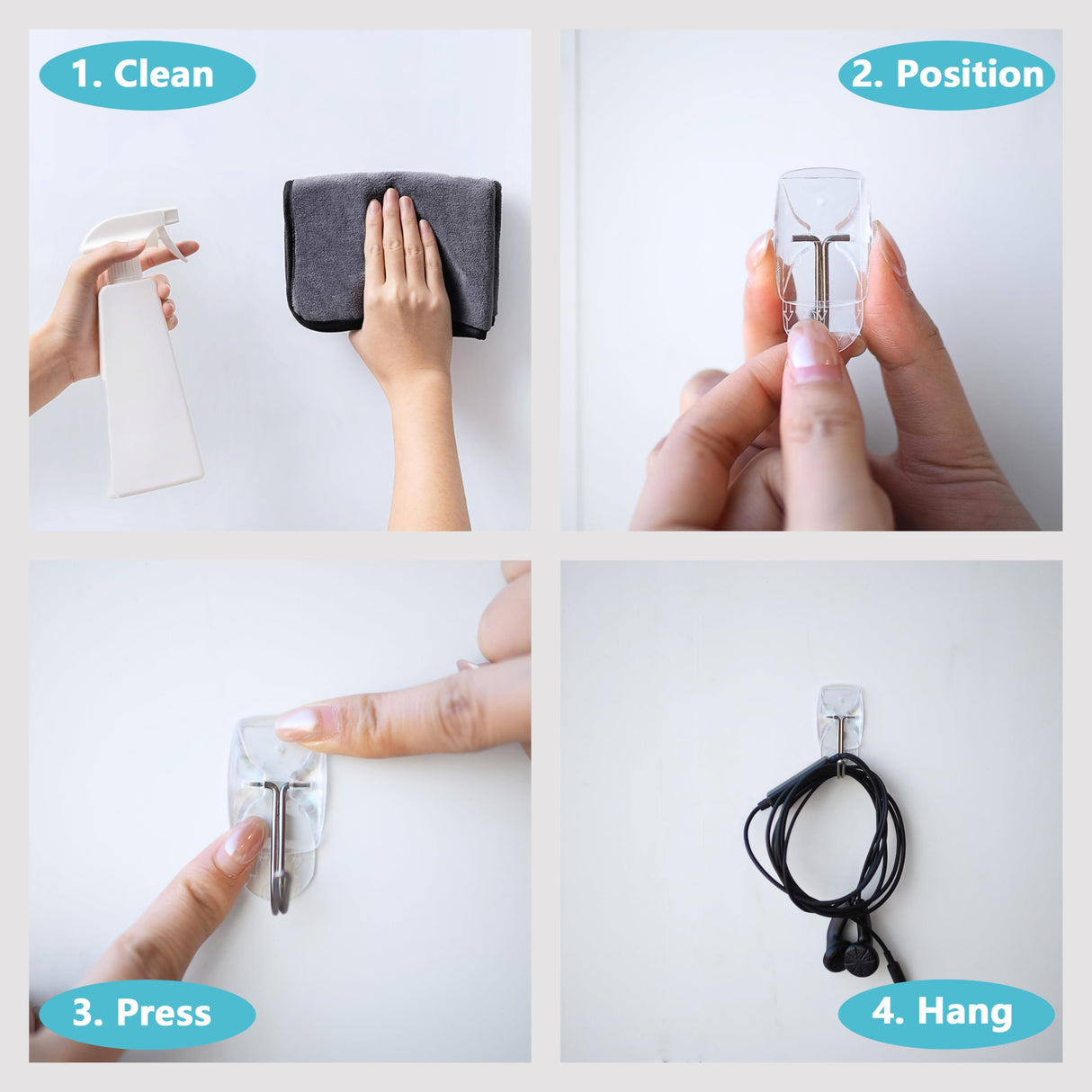 MOVELYST 60 Small Hooks+80 Removable Strips, Clear Wire Hanger Hooks, Damage-Free Utility Hooks, Heavy Duty with Adhesive Strips, No Tools Wall Hook for Hanging, Value Pack