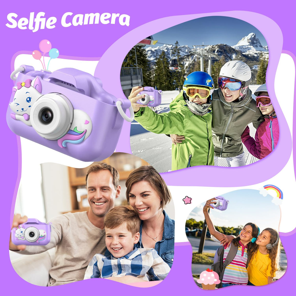 Goopow Kids Selfie Camera Toys for Girls Age 3-9, Digital Video Camera Toy with Protective Cover,Christmas Birthday Festival Gifts for 3-9 Year Old Girls Boys- 32GB SD Card Included (DC-H21-PURPLE)