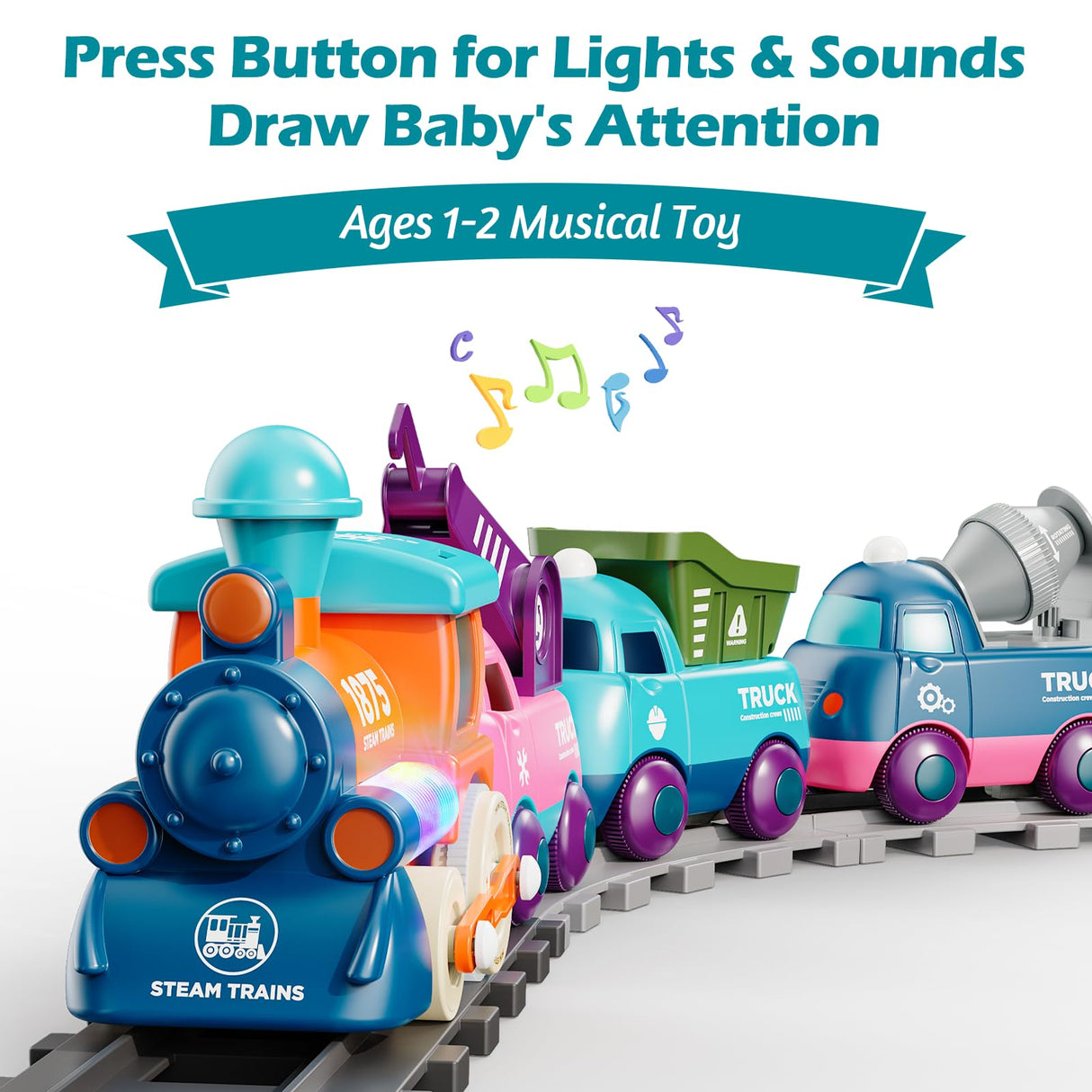 Lipneaed Train Set for Toddlers, Magnetic Train Toys for Toddlers 3+, 4pcs Trucks Toy Train for Boys and Girls, Birthday Christmas Toy Gifts for 3 4 5 6 7 8 Years Old