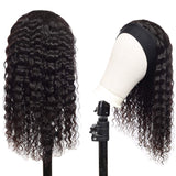Headband Wig Human Hair Deep Wave 20 Inch Glueless None Lace Front Wigs Machine Made Half Wigs for Black Women 150% Density Deep Curly Wave Headband Wigs Human Hair Natural Color