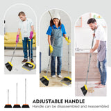 NACENA Broom and Dustpan Set, 55-in Long Adjustable Handle Broom Dustpan Combo with Dustpan Teeth to Automatically Clean Hair Suitable for Home Kitchen Office Hall Floor, Large(Grey&Yellow)