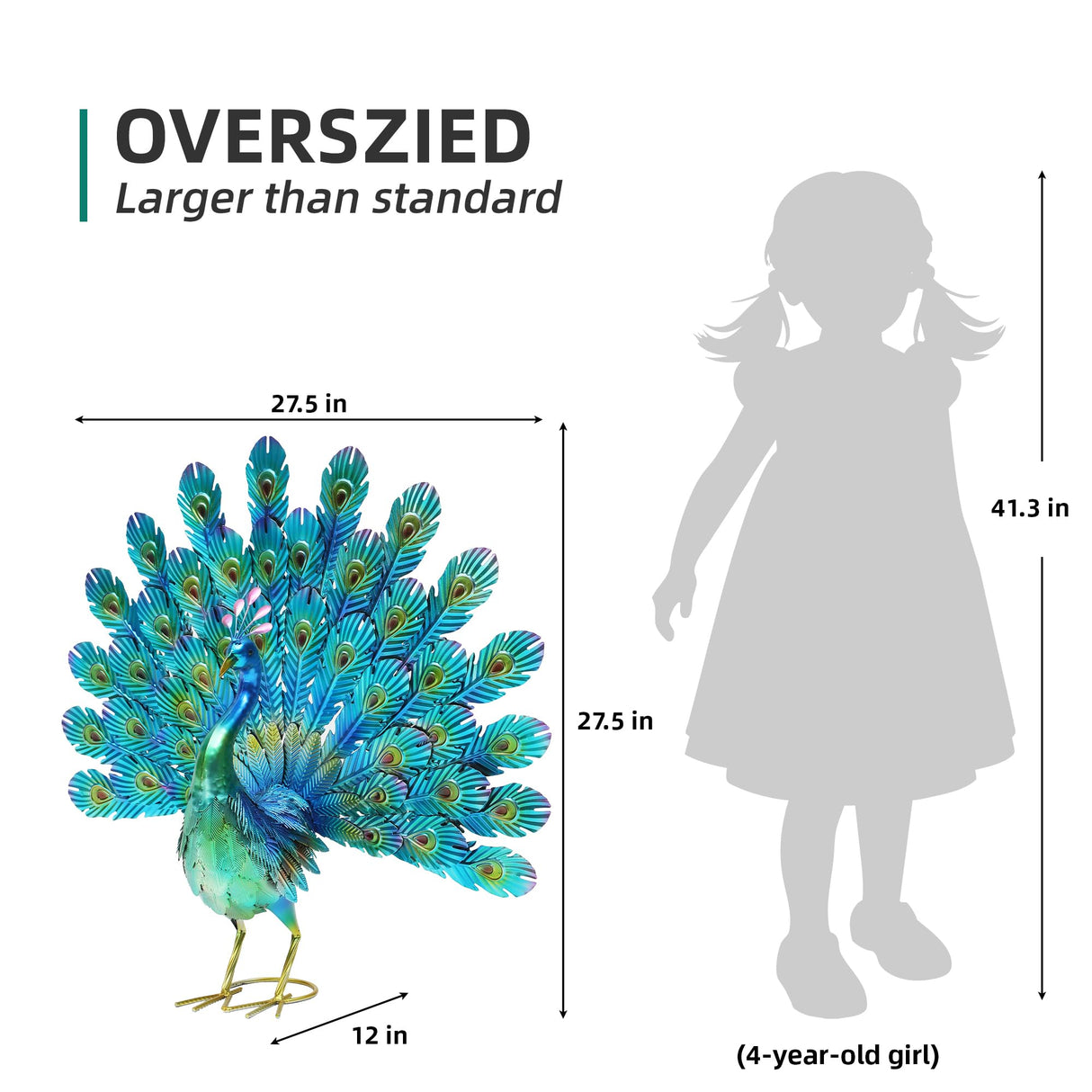 Autodaya 27.5" Metal Peacock Garden Statue with Spread Tail Yard Art