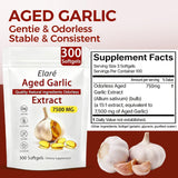 ELARE Aged Garlic Extract Capsules 7500 Odorless - 300 Count, Garlic Supplement, 2-Year Matured - for Heart & Immune Support, Non-GMO, Gluten-Free
