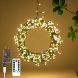 ZELUXDOT Firecracker Fairy Lights,33FT 300Leds Waterproof Twinkle Lights Plug in,8 Modes Remote String Light for Indoor Outdoor Christmas Wedding Birthday Patio Garden Decor,Green Wire,Warm White