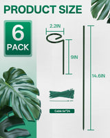 6 Pack 35.4 In Metal Plant Stakes, Plant Support Stakes with 15 Twist Ties