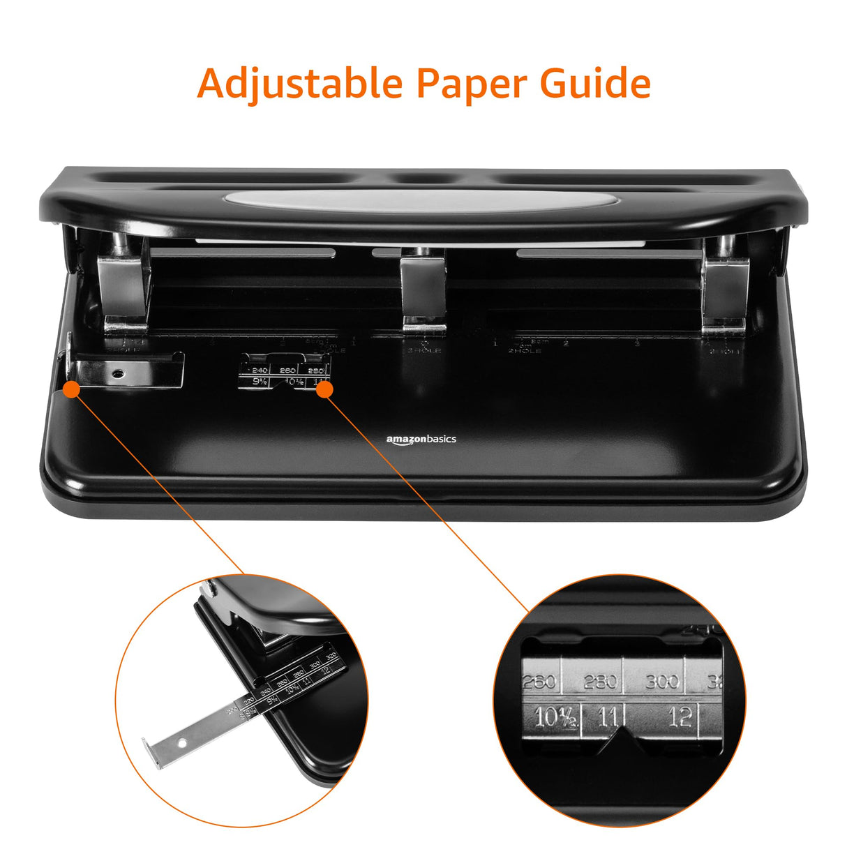 Amazon Basics Semi-Adjustable 3-Hole Punch, 30 Sheet Capacity, Black