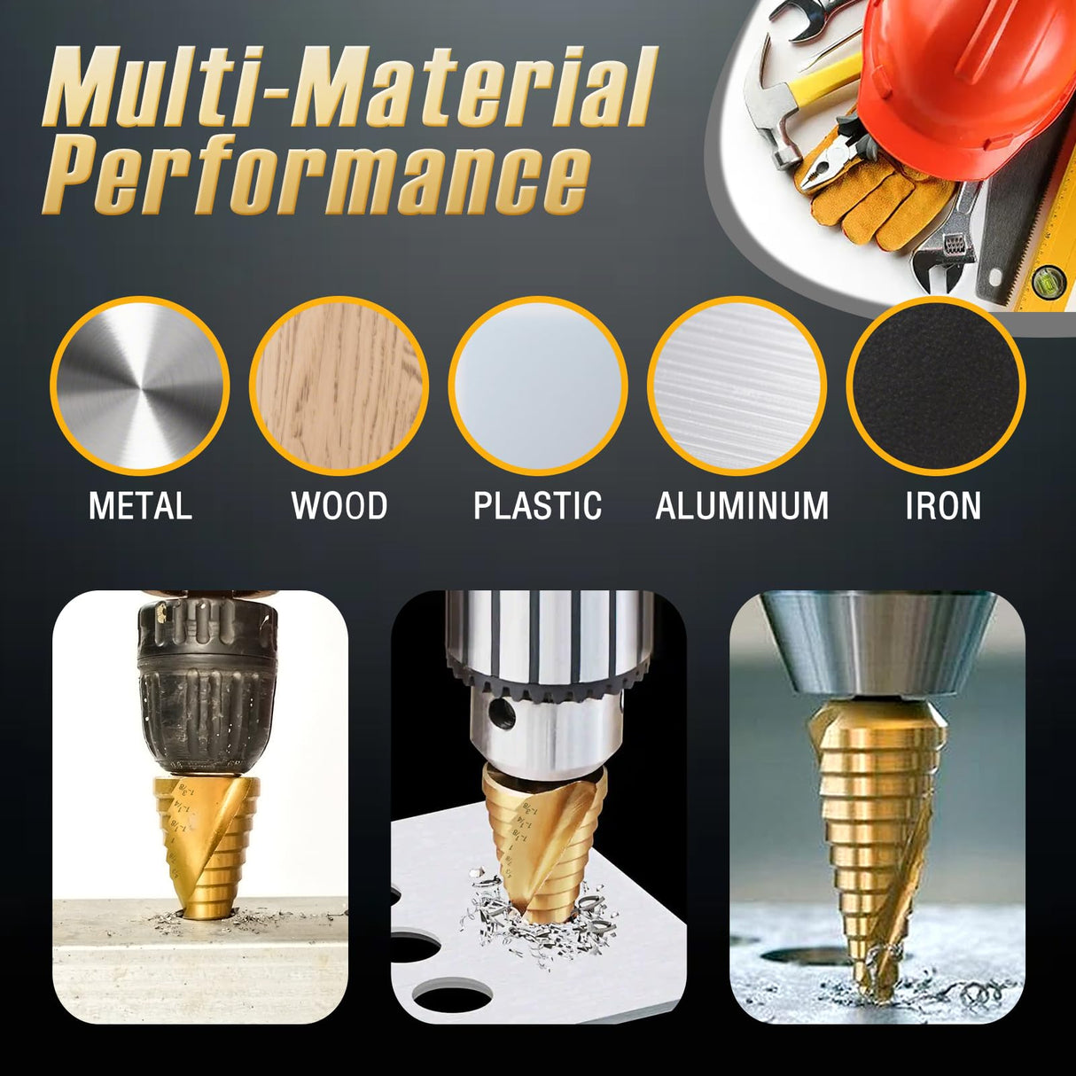 Step Drill Bit Set for Metal- 5PCS Titanium 4241 HSS Step Bit with Two Straight Flutes, 50 Sizes from 1/16" to 1-3/8" for Aluminum, Wood & Plastic, Unibit for Electricians & DIY