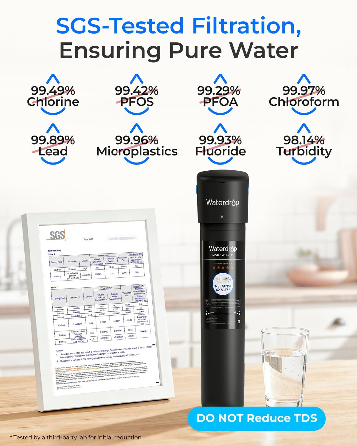 Waterdrop 15UA Under Sink Water Filter System, 2 Years, Reduces Lead, Chlorine, Bad Taste & Odor, Under Counter Water Filter Direct Connect to Kitchen Faucet, NSF/ANSI 42 Certified, USA Tech