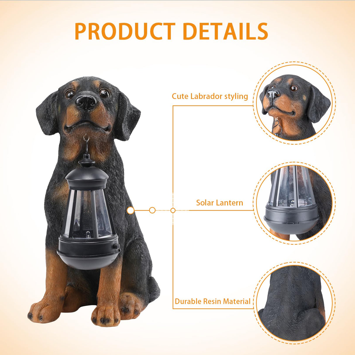 Garden Dog Statues Outdoor Decor, 13" Solar Powered LED Lights Outdoor Statue Garden Decorations Rottweiler Figurine for Patio, Lawn, Yard Decor, Housewarming Garden