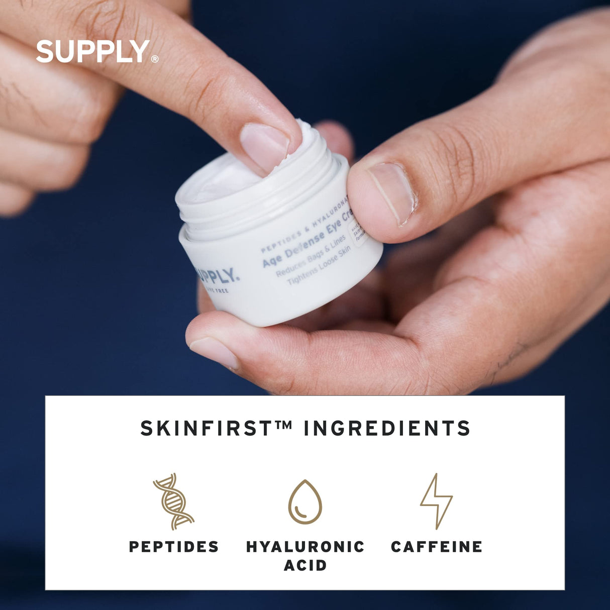 Supply Age Defense Eye Cream– Anti-Aging Eye Moisturizer with Peptides, Hyaluronic Acid & Caffeine – Reduces Dark Circles, Puffiness & Eye Bags 0.5 oz