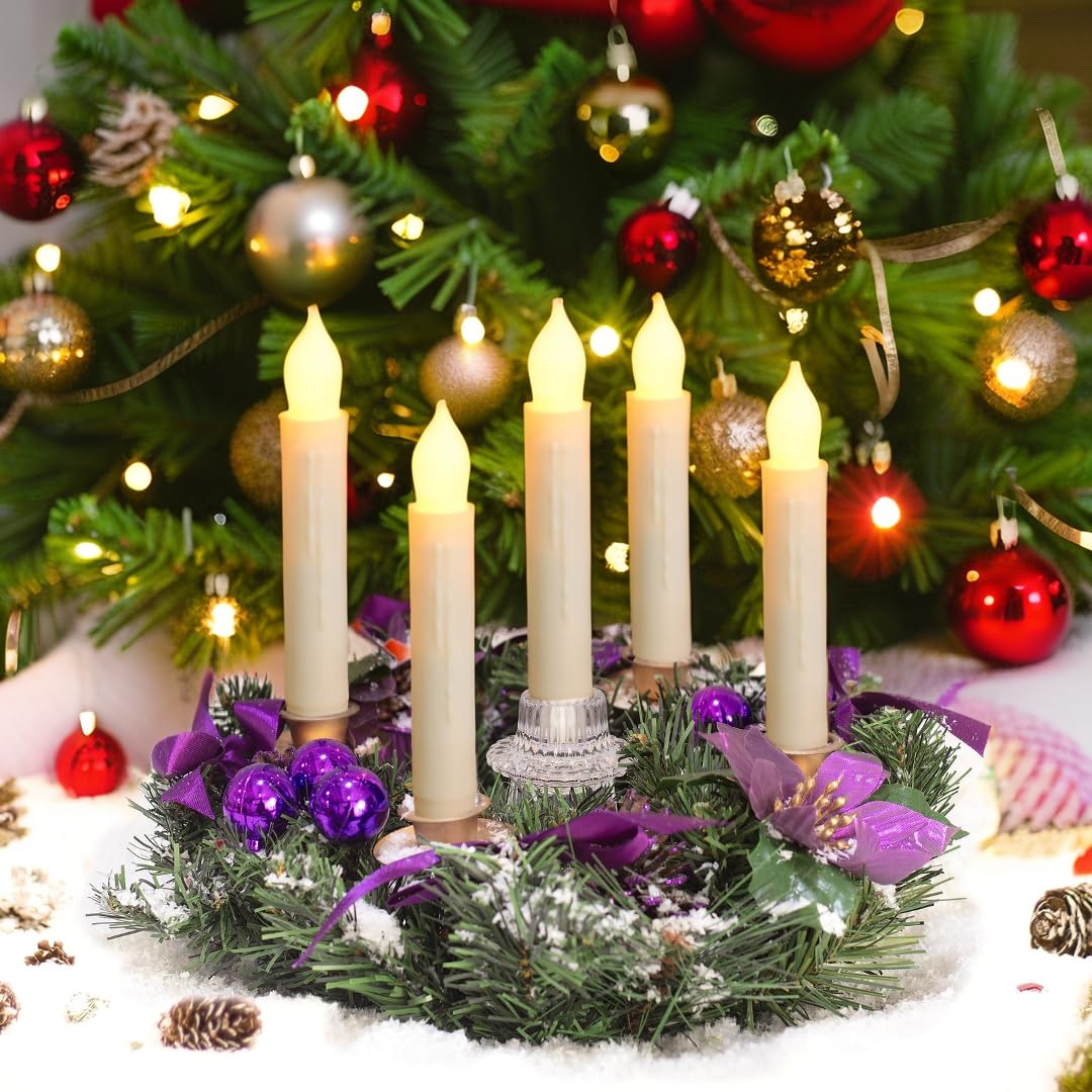 Lezonic Flameless Battery Operated Candlesticks Flickering, 24Pcs White LED Battery Christmas Window Candles, 6 Inch Short Taper Candles Hanging Halloween Floating by Touch, No Remote