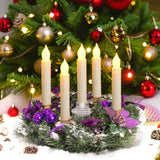 Lezonic Flameless Battery Operated Candlesticks Flickering, 24Pcs White LED Battery Christmas Window Candles, 6 Inch Short Taper Candles Hanging Halloween Floating by Touch, No Remote