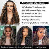 bangjazz 26 Inch Deep Wave Lace Front Wigs Human Hair Fb/27 180% Density 13x4 HD Lace Frontal Wigs Human Hair Pre Plucked Ombre Lace Front Wig Balayage Highlight Glueless Wigs Human Hair for Women
