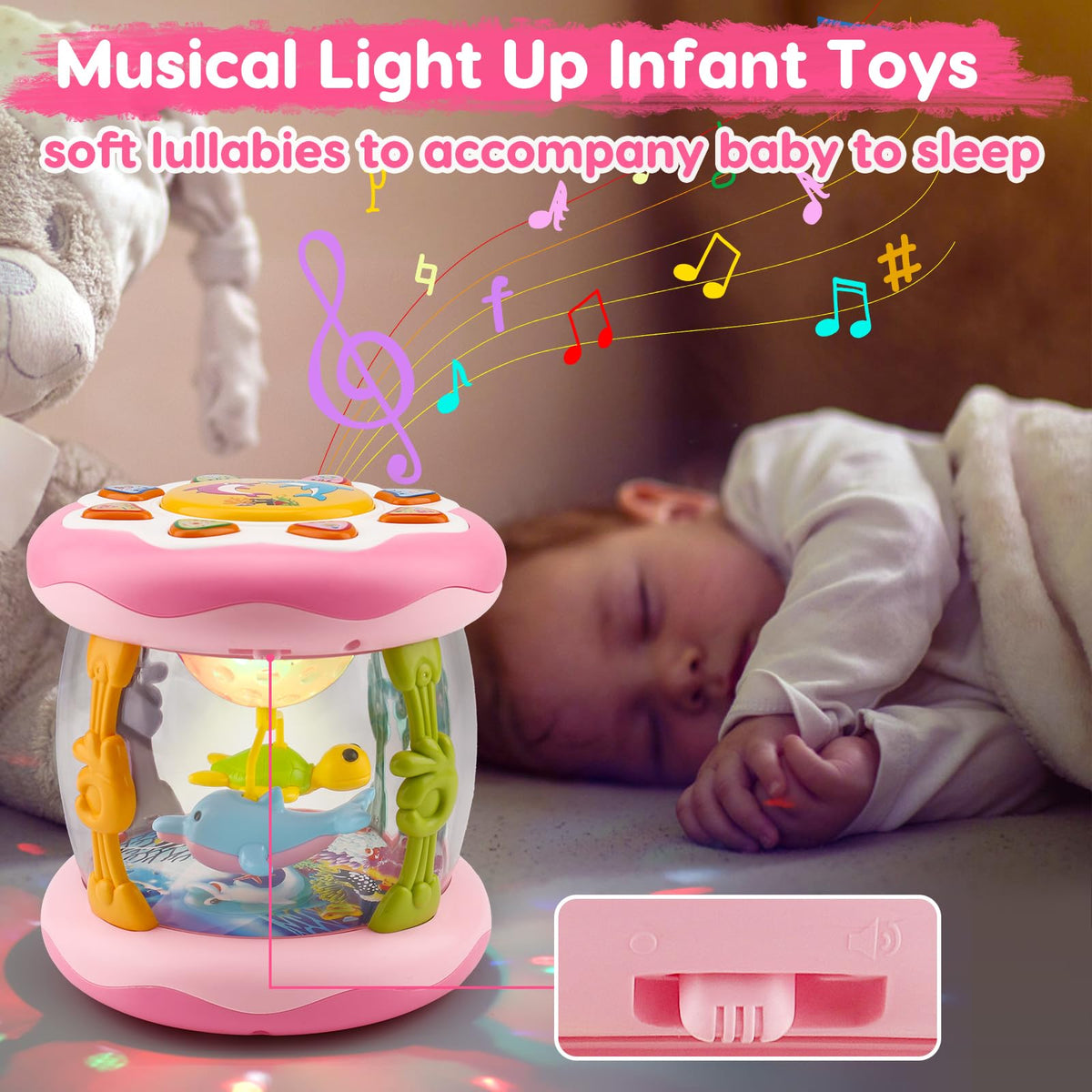 Baby Girl Toys Tummy Time Musical Light Up Ocean Rotating Projector Gifts