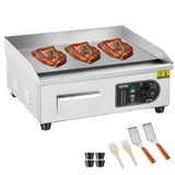 VEVOR Commercial Electric Griddle, 1700W Countertop Flat Top Grill, 18in Stainless Steel Griddle Grill with 2 Shovels and 2 Brushes for Home or Restaurant, 122℉-572 ℉ Adjustable Temp