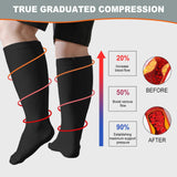 Wide Calf Compression Socks: Plus Size Compression Stockings for Men Women - Extra Large 20-30 mmHg Compression Hose Support for Travel Nurses Running Pregnancy 3 Pairs 4XL Black