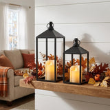 2 Pcs Black Decorative Metal Lanterns Farmhouse Lantern Decor with Candles