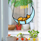 BOXCASA Orange Cat Suncatchers Handcrafted Stained Glass Window Hanging - Moon Phase Memorial Gifts for Cat Lovers,Birthday,Christmas Day, for Women,Mom