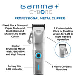 GAMMA+ Cyborg Professional Metal Cordless Ergonomic Hair Clipper with Digital Brushless Motor