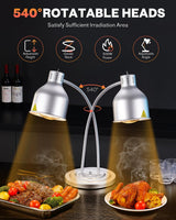 Food Heat Lamp: [Rapid-Heating Bulbs Included] [Steady Heating] Commercial Food Warmer Lamp, Electric Heat Lamp for Food Catering Food Warming Lamp for Buffet Parties (Painted Silver, 32" (2-Head))