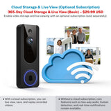 Cookedixo 1080P Wireless Video Doorbell Camera, Battery Powered Door Chime, Night Vision, 2-Way Audio, Smart AI Human Detection, Cloud Storage, Home Security Door Bell