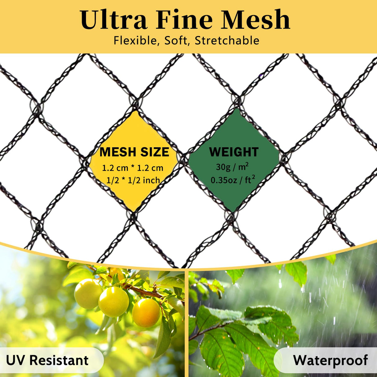 Jvgoo Bird Netting for Garden, 13 x 40 FT Bird Netting for Chicken Coop, Heavy Duty Garden Poultry Net Mesh with Ties and Staples for Fruit Trees Vegetables Against Birds, Deer, Squirrels