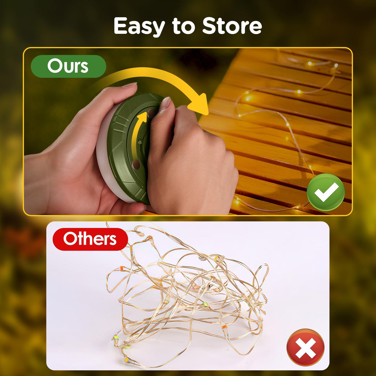 OGERY Camping String Lights, 4 in 1 Quick Storage 32.8FT Rechargeable Outdoor String Lights with 8 Lighting Modes, Hanging Portable LED Lamp for Christmas Decor Patio Awning Garden Party Essentials