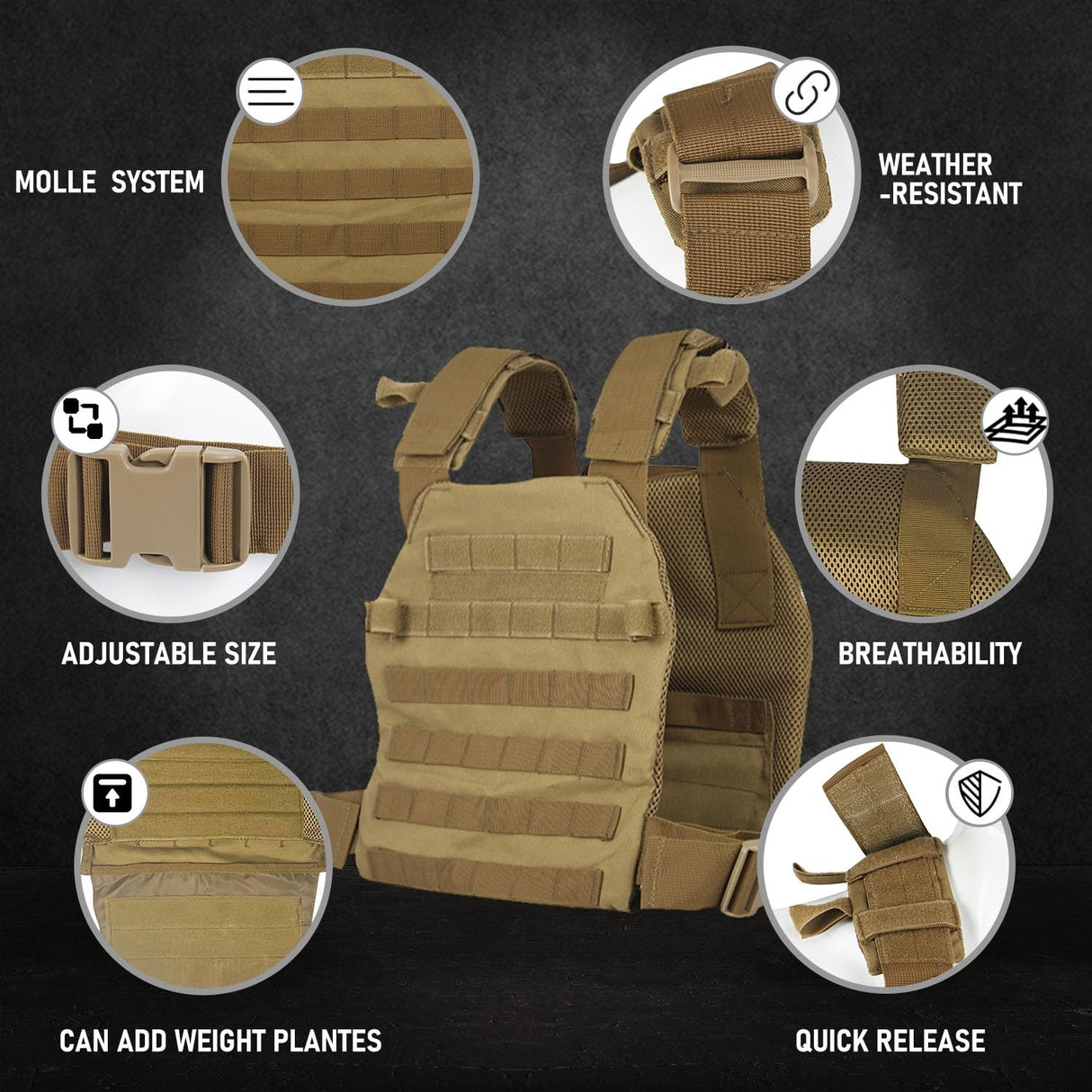Miramrax Weighted Vest for Men and Women Weight Vests Adjustable Strength and Endurance Training Fitness Workouts Tactical Running Gym (Tan)