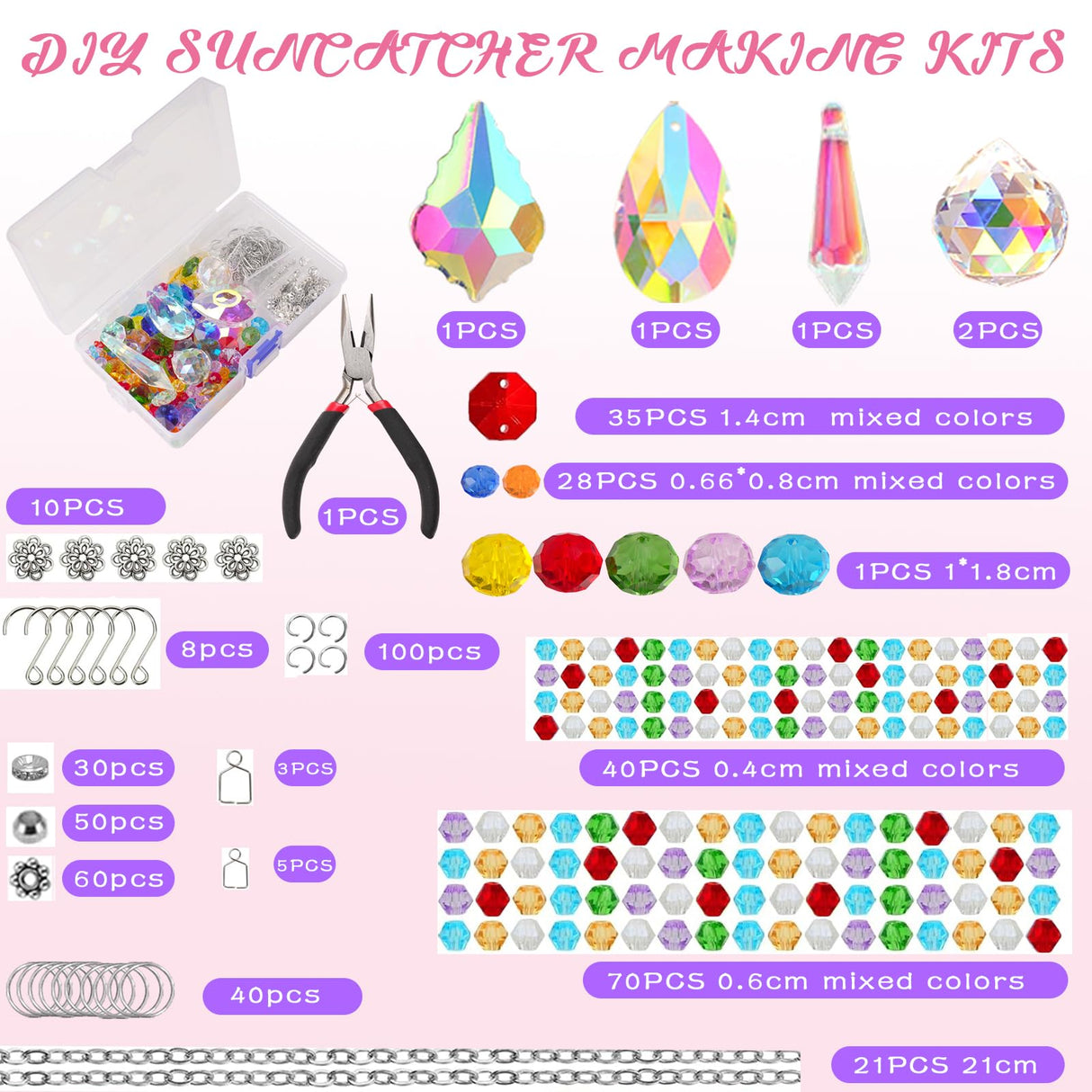 LPKADQA 500PCS DIY Sun Catcher Kit, Crystal Beads for 12 Suncatchers DIY
