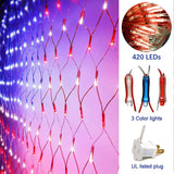 (New) American Flag Lights, Outdoor String Lights 420 LED Waterproof Led Flag Net Light Patriotic Ornaments for Outdoor Home Yard,Garden, Camping, Memorial Day, 4th of July, Christmas Decorations