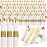 Supernal 120Pack Gold Plastic Silverware Wrapped Plastic Cutlery Set with Napkin,Pre Rolled Napkins with Cutlery Set,Rolled Silverware Disposable For Halloween Thanksgiving Christmas