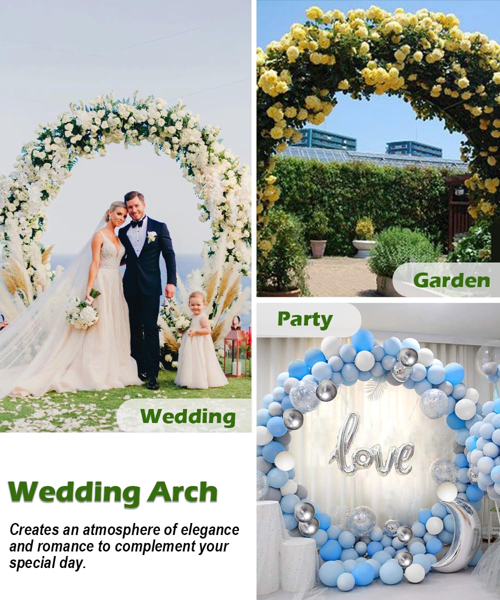 Queension 8Ft Wide 7Ft High Metal Wedding Arch for Ceremony Party, Black