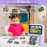 Kids Camera Instant Print, 3.0" HD 32MP Kids Camera Christmas Birthday Gifts for 3 4 5 6 7 8 9 10 11 12 Year Old Girls Boys, 32GB SD Card-Purple