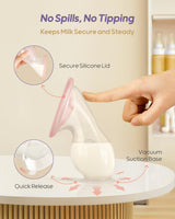 Nuliie Silicone Manual Breast Pump with Leak-Proof Lid & Suction Cup, 4oz/120ml BPA-Free, Wearable Hand Pump Breastmilk, Breast Milk Collectors for Breastfeeding Essentials, Includes Cleaning Brush