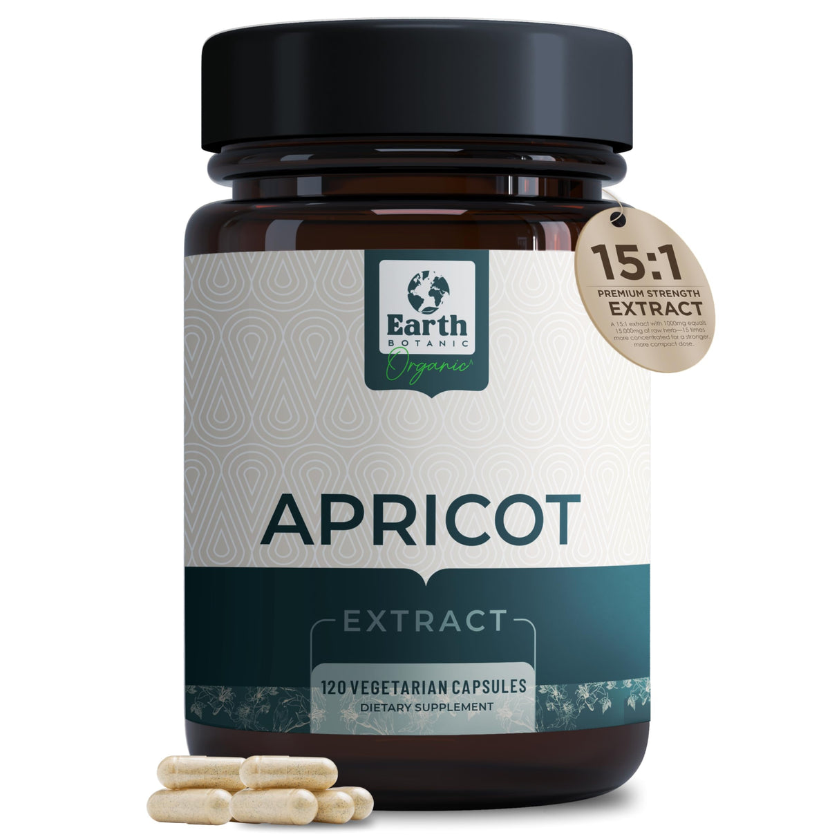 Earth BOTANIC Organic Apricot Extract, 1000 mg 120 Veggie Capsules (Vegan, Non-GMO) Herbal Supplements