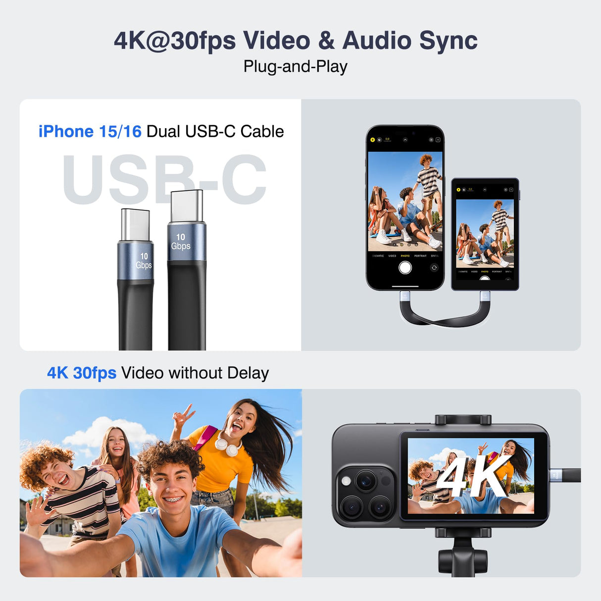 Vlog Selfie Monitor Screen, Magnetic Phone Vlog Selfie Monitor Screen 4K 30fps Bluetooth Remote, Back Camera Monitor for Vlog Live Stream TikTok, Compatible with iPhone & Android