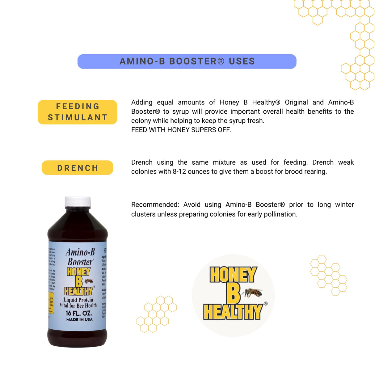 Amino-B Booster 16 oz. Bottle, Liquid Protein Vital for Bee Health