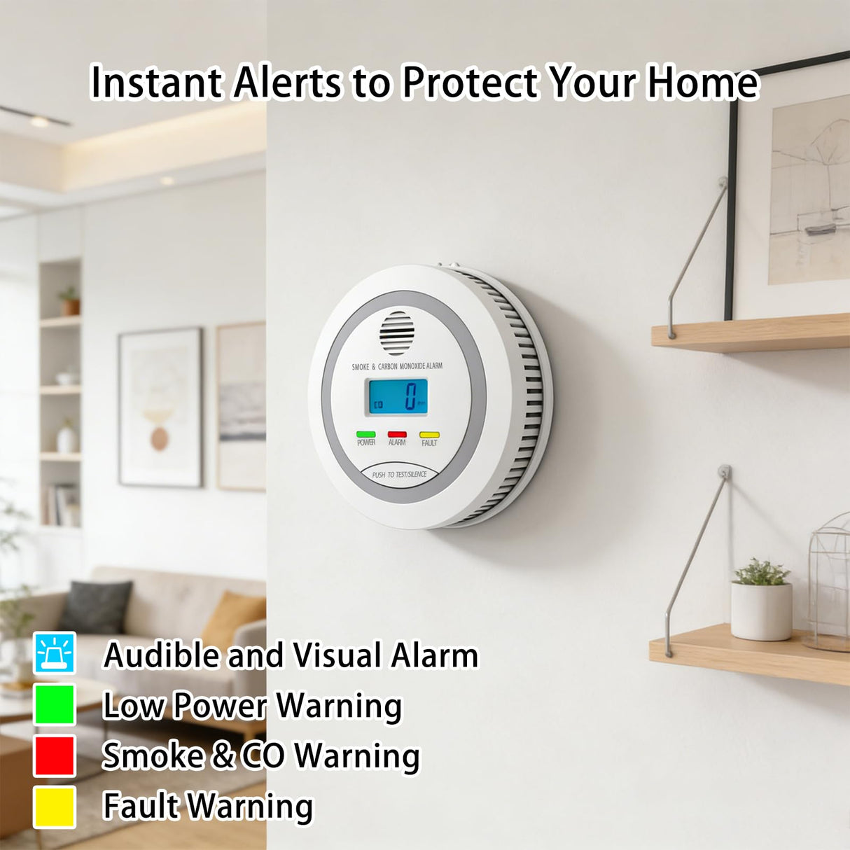 2 in 1 Smoke and Carbon Monoxide Detector Alarm with Digital Display, LCD Screen, Audible and Visual Alert, Test/Silence Button, 3 Packs