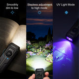 Flat EDC Flashlight, 1800 Lumens Rechargeable Pocket Light with UV & RGB, Stepless Dimming Magnetic Work Light Slim Stainless Steel Flashlight with Red Light for Cats, USB-C for Camping Home Emergency