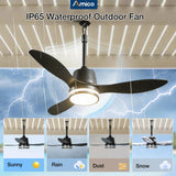 Amico 42 Inch Outdoor Ceiling Fans with Lights for Patios, IP65 Waterproof Gazebo Fan Remote Control, 3000-6000K, 6 Speeds, Hook Hanging Plug in Ceiling Fan for Patio Porch Pergola Garage Canopy