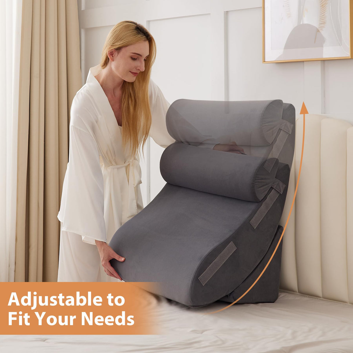 4PCS Wedge Pillow Set for After Surgery, Orthopedic Bed Wedge Pillow for Back Pain Relief, Sitting up in Bed,Recovery, Acid Reflux, Snoring, Body Pillow for Sleeping,Leg,Shoulder Support, Velvet Grey