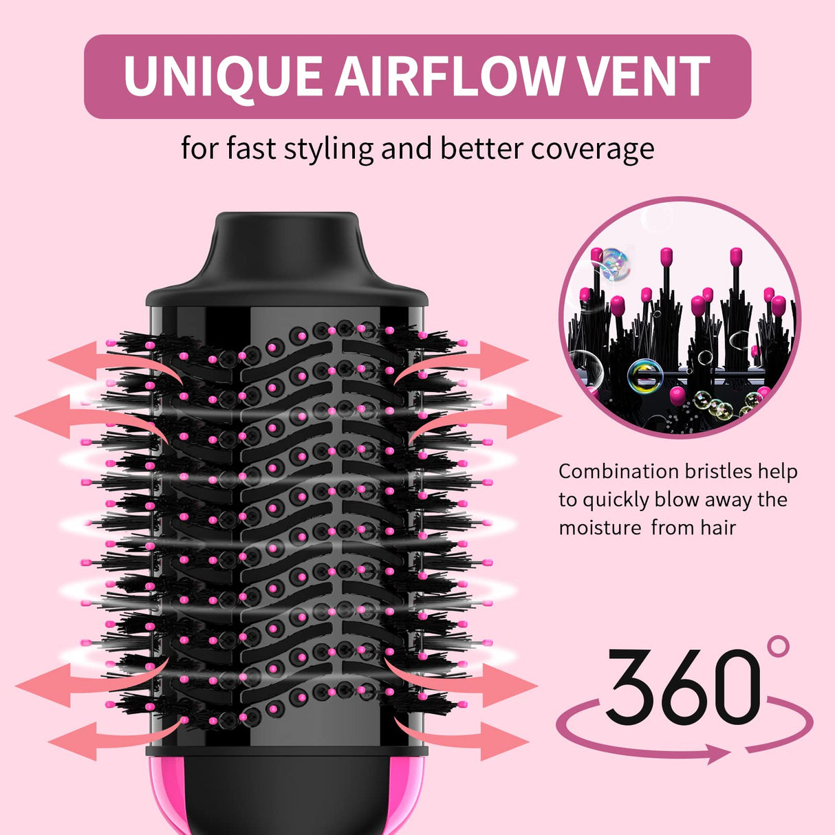 Hair Dryer Brush Negative Ion Anti-frizz Hot Air Volumizer, Hair Dryer Brush, Styler, 110V-120V/220V-240V Dual Voltage, European and Travel Use