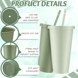 Skylety 24 Pcs Sage Green Plastic Cups with Lids and Straws 24 oz Reusable Tumbler Large Travel Mug Cup Coffee Beverage Drinks Party Supplies for Christmas Wedding Bridal Baby Shower Birthday