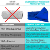 Vive Wheelchair Armrest Covers (Pair) - Memory Foam Sheepskin Accessories Pads for Transport Electric Wheel Chair Arm Rests - for Adults, Seniors, Handicapped - Soft Support Cushion for Mobility Aids