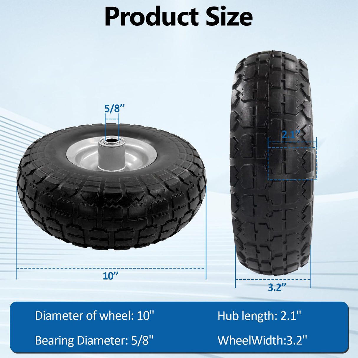 OEBYZWSL 10" 4.10/3.50-4 Flat Free Tire & Wheel, 5/8" Bearings, 2-Pack